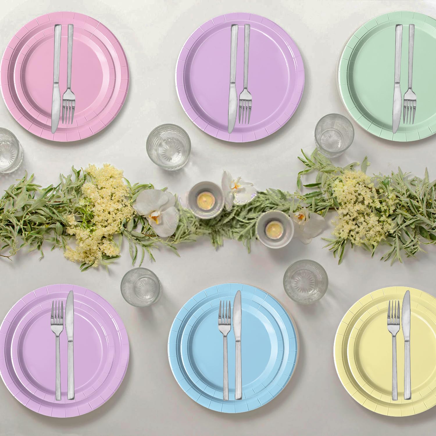 Oigco 60 PCS Pastel Plates & Napkins – Rainbow Party Decor Collection