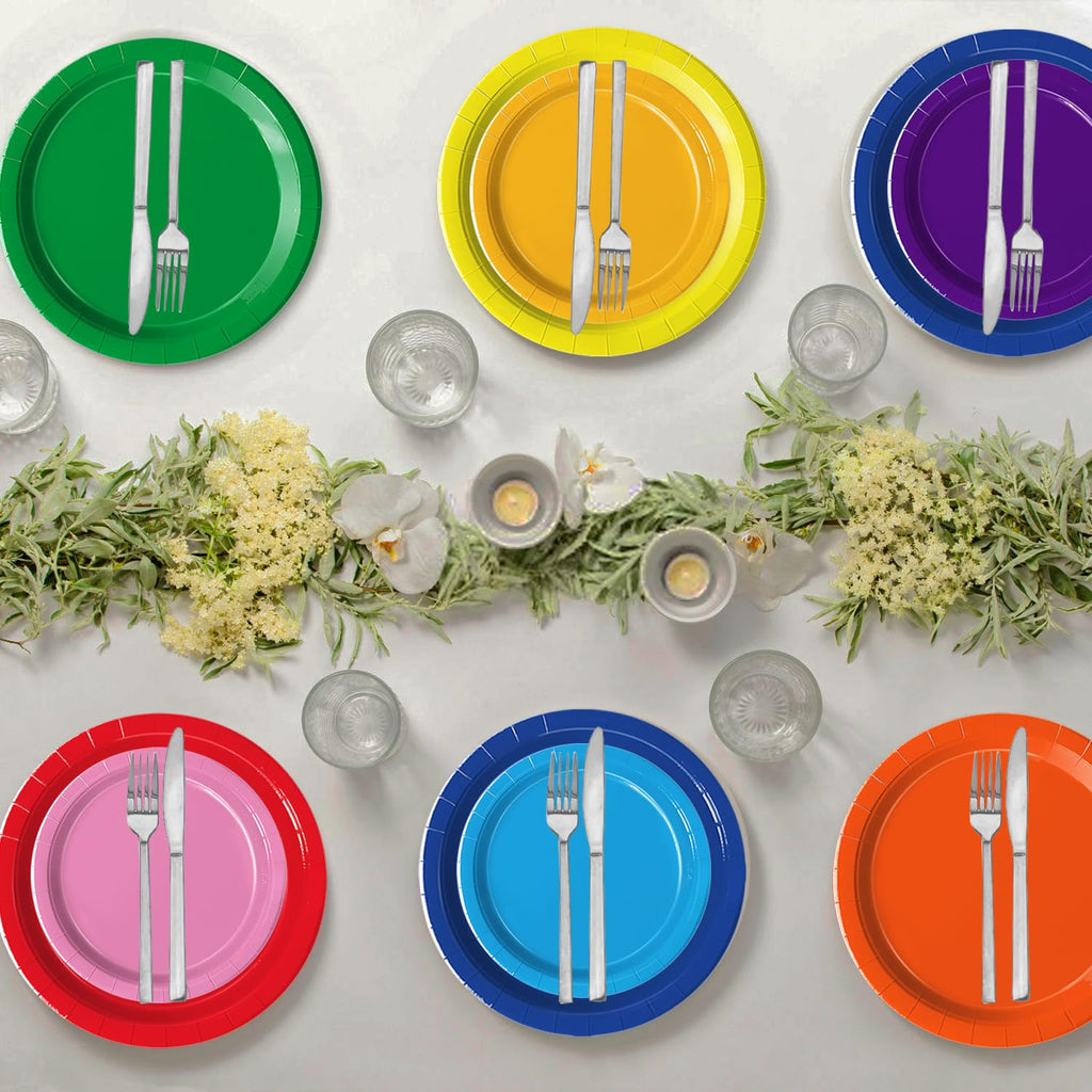 Oigco 60 PCS Colorful Plates, Pastel Napkins & Rainbow Tableware
