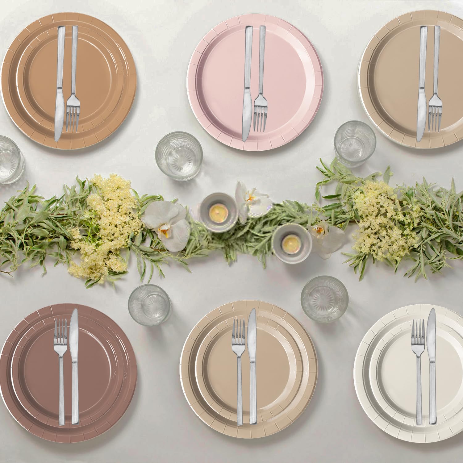 Oigco 60 PCS Brown Boho Plates & Napkins — Gradient Tableware for Baby Showers, Birthdays & Weddings