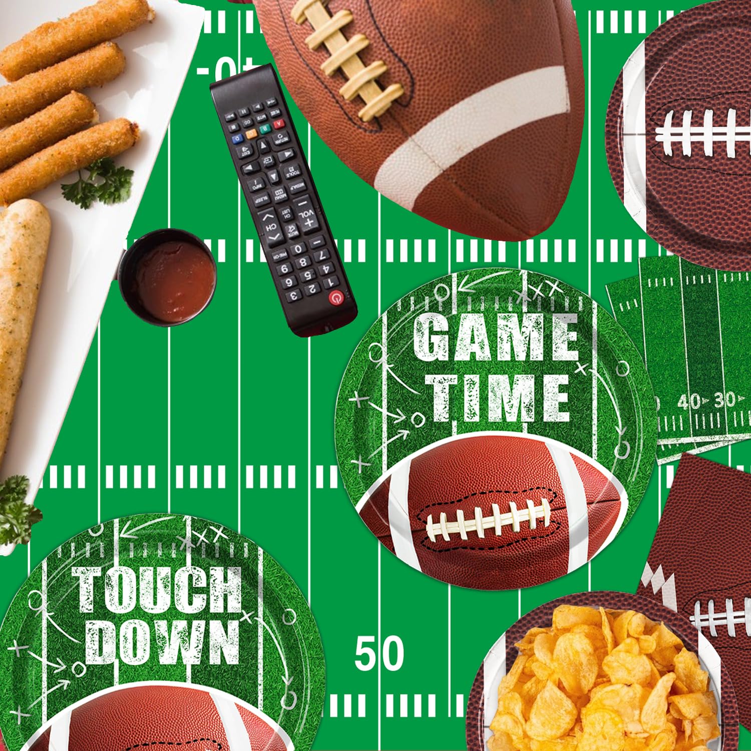 Oigco Football Plates & Napkins – Touchdown Dinner & Dessert Plates (Serves 25) | Game Day Decor
