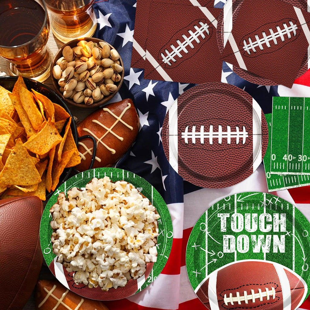 Oigco Football Plates & Napkins – Touchdown Dinner & Dessert Plates (Serves 25) | Game Day Decor