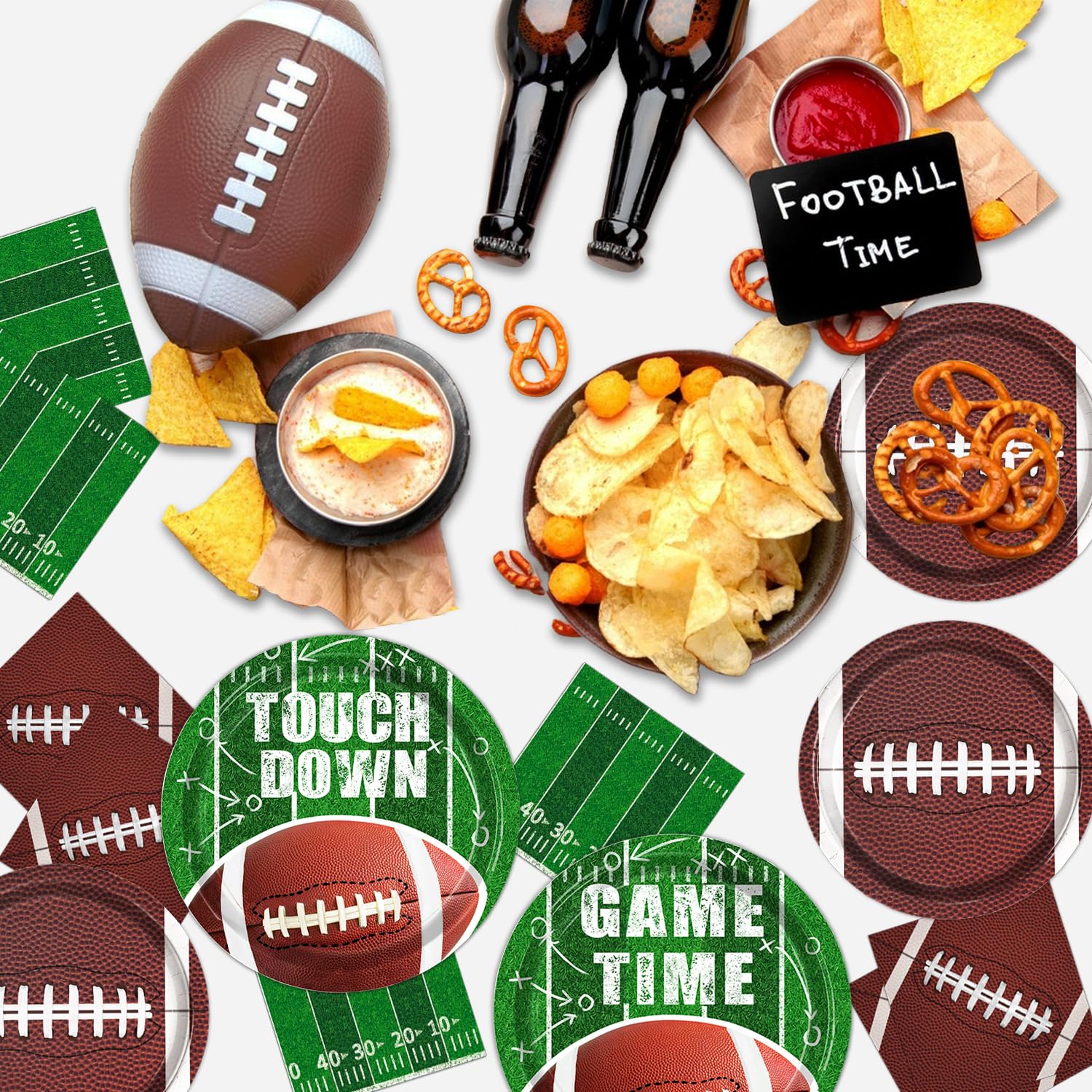 Oigco Football Plates & Napkins – Touchdown Dinner & Dessert Plates (Serves 25) | Game Day Decor