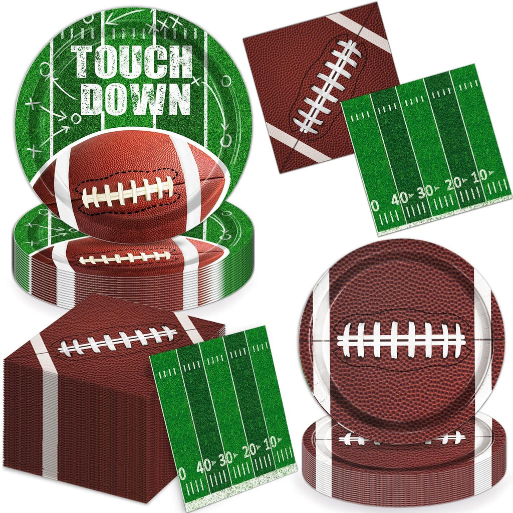 Oigco Football Plates & Napkins – Touchdown Dinner & Dessert Plates (Serves 25) | Game Day Decor