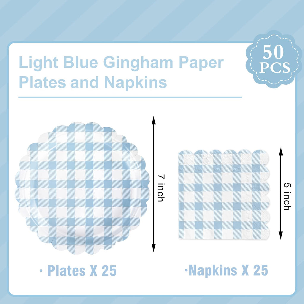 Oigco 50 Pcs Light Blue Plates & Napkins Set – Disposable Scalloped Dinnerware for Baby Showers, Weddings, Birthdays (Serves 25)