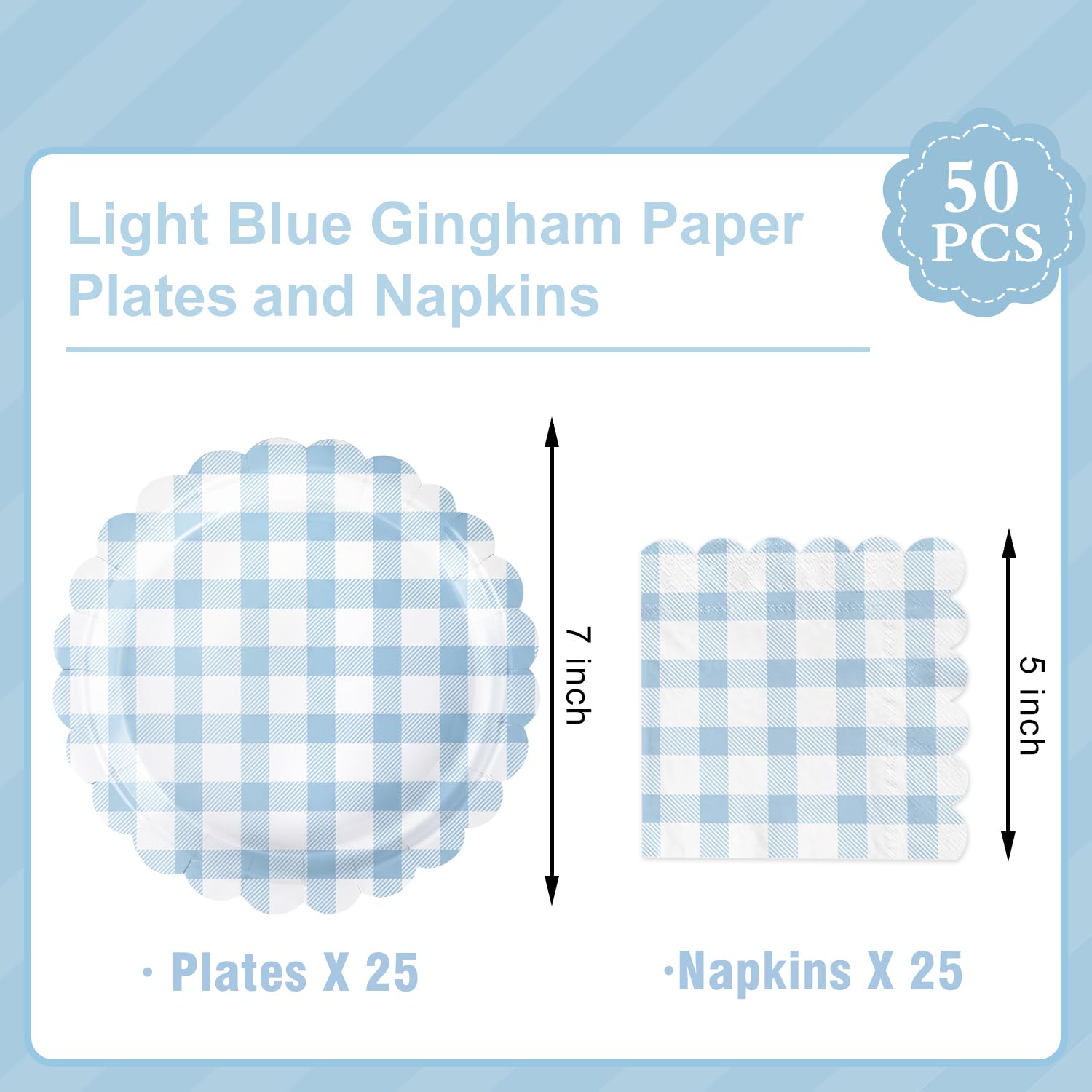 Oigco 50 Pcs Light Blue Plates & Napkins Set – Disposable Scalloped Dinnerware for Baby Showers, Weddings, Birthdays (Serves 25)