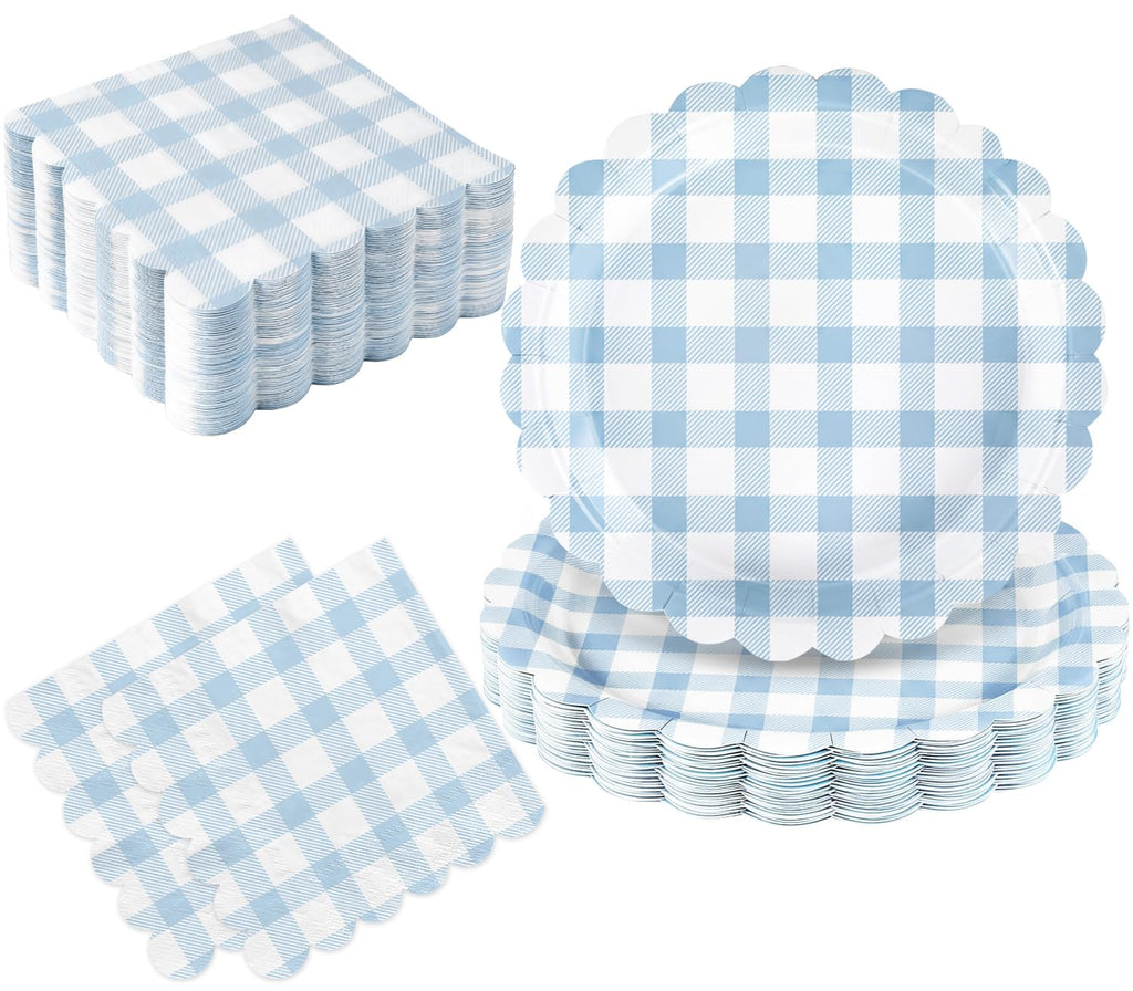 Oigco 50 Pcs Light Blue Plates & Napkins Set – Disposable Scalloped Dinnerware for Baby Showers, Weddings, Birthdays (Serves 25)