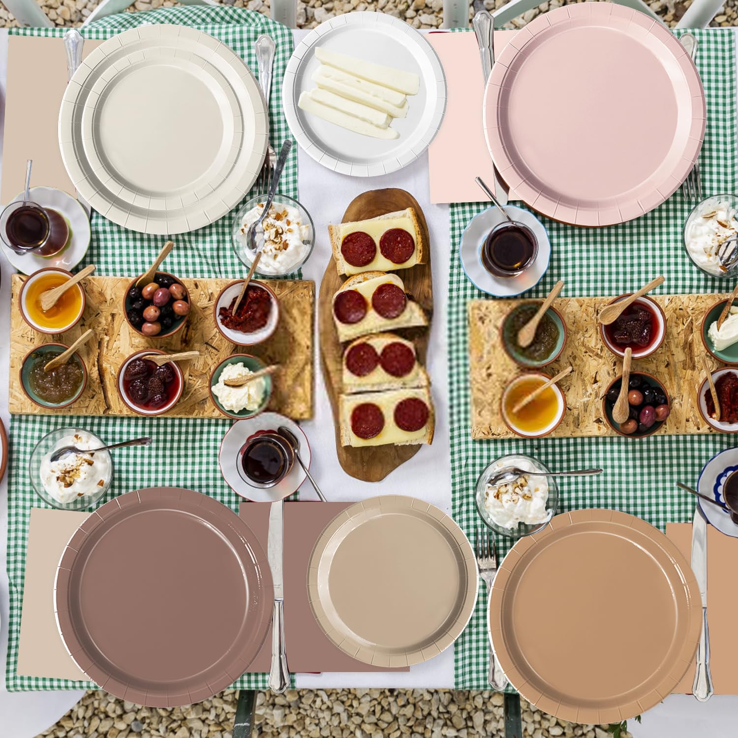 Oigco 60 PCS Brown Boho Plates & Napkins — Gradient Tableware for Baby Showers, Birthdays & Weddings