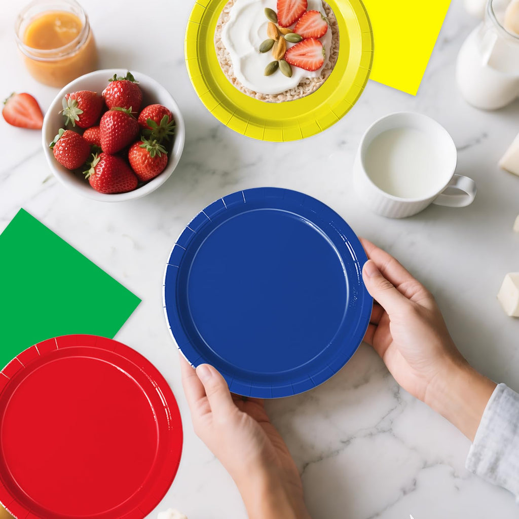 Oigco 60 PCS Colorful Plates, Pastel Napkins & Rainbow Tableware