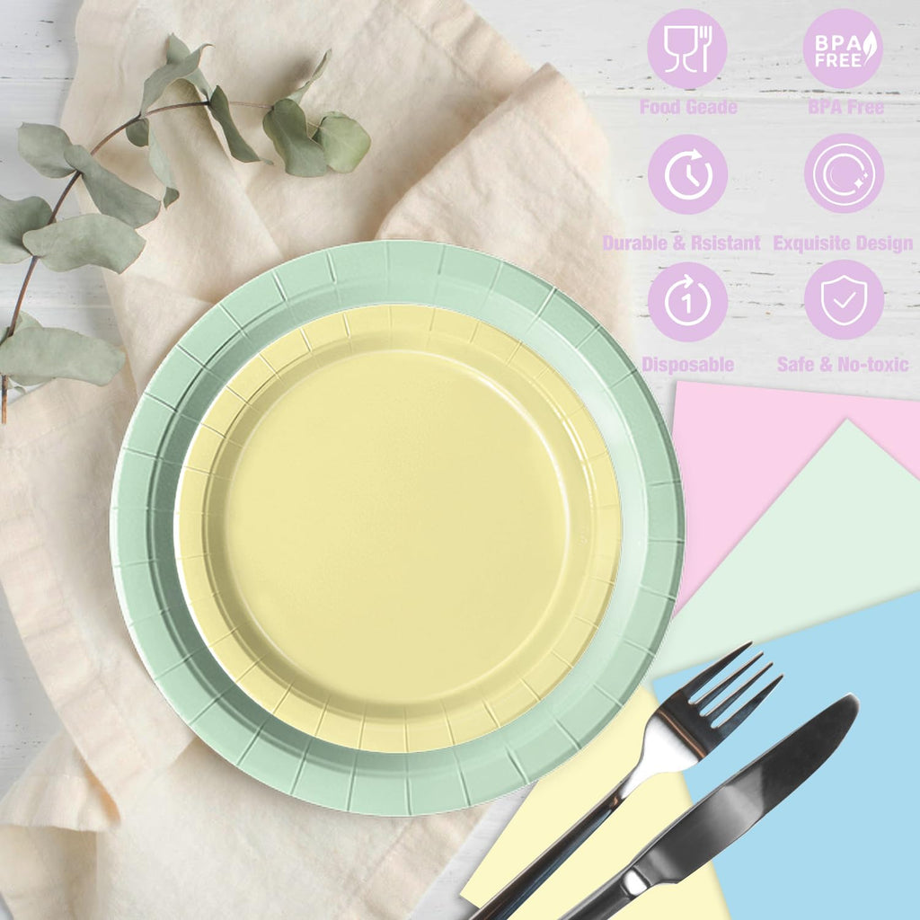 Oigco 60 PCS Pastel Plates & Napkins – Rainbow Party Decor Collection