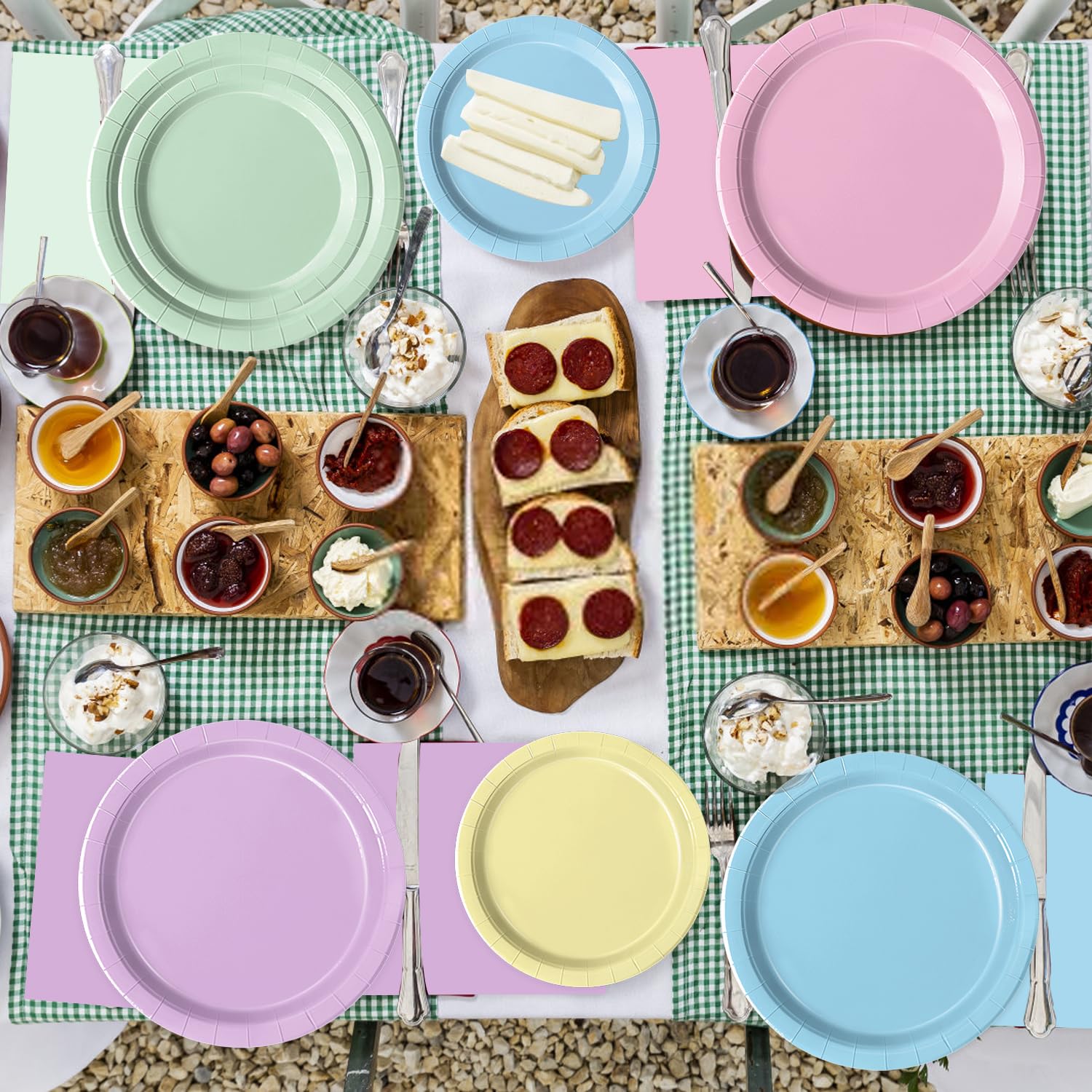 Oigco 60 PCS Pastel Plates & Napkins – Rainbow Party Decor Collection