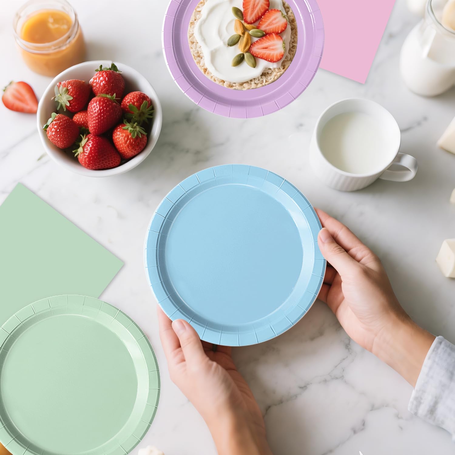 Oigco 60 PCS Pastel Plates & Napkins – Rainbow Party Decor Collection
