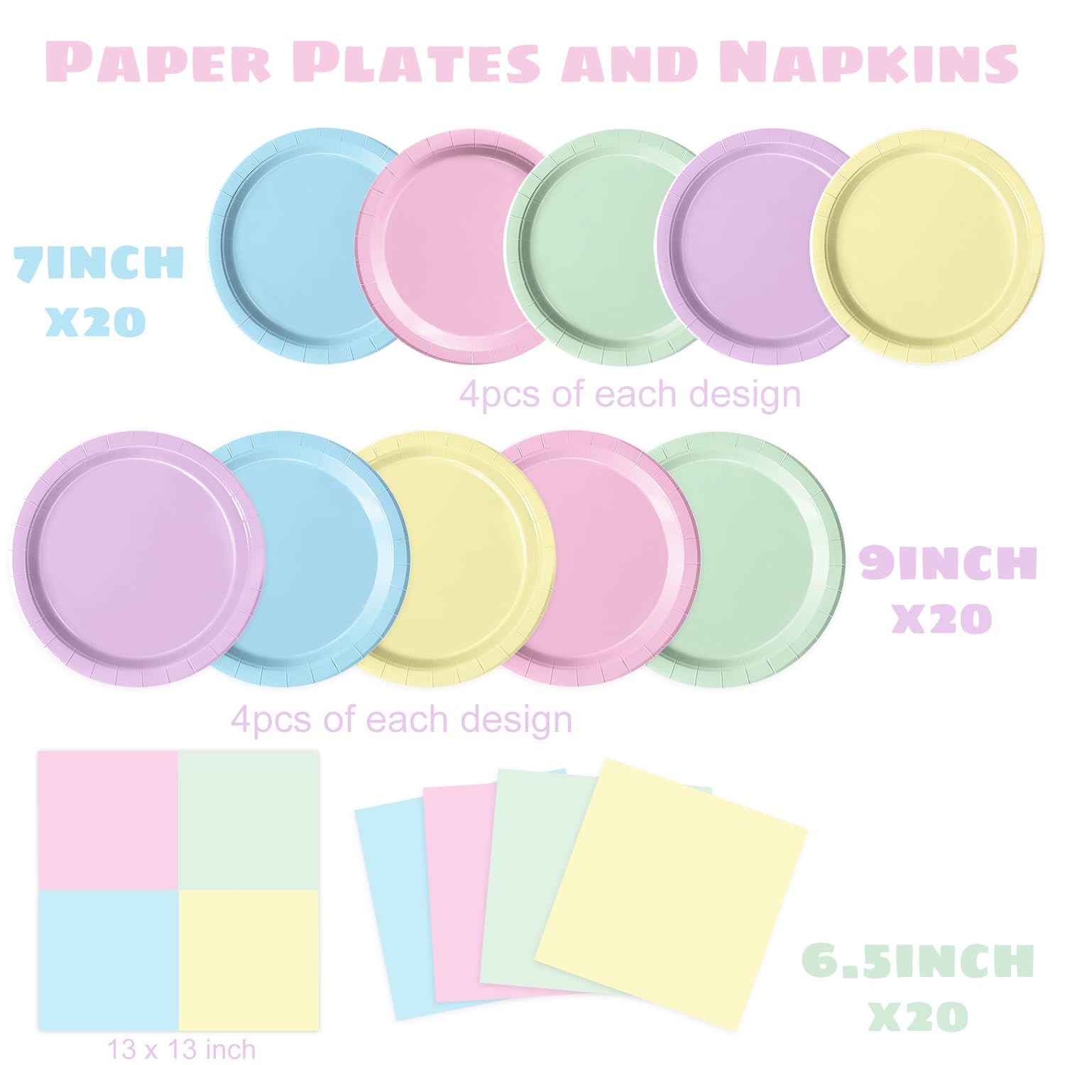 Oigco 60 PCS Pastel Plates & Napkins – Rainbow Party Decor Collection