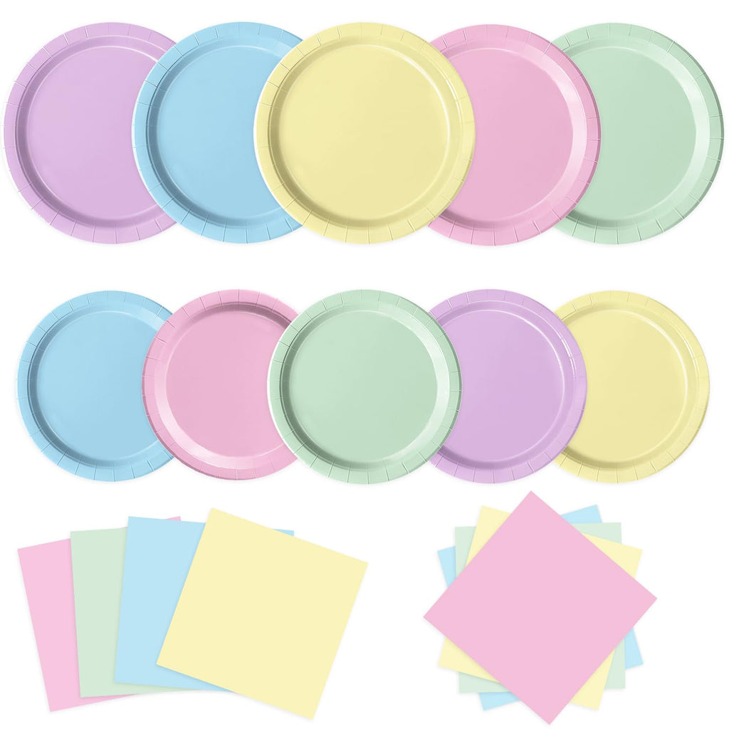Oigco 60 PCS Pastel Plates & Napkins – Rainbow Party Decor Collection