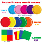 Oigco 60 PCS Colorful Plates, Pastel Napkins & Rainbow Tableware