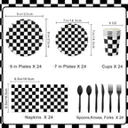 Oigco 168 PCS Race Car Party Decorations – Checkered Plates, Cups & Cutlery (Serves 24)