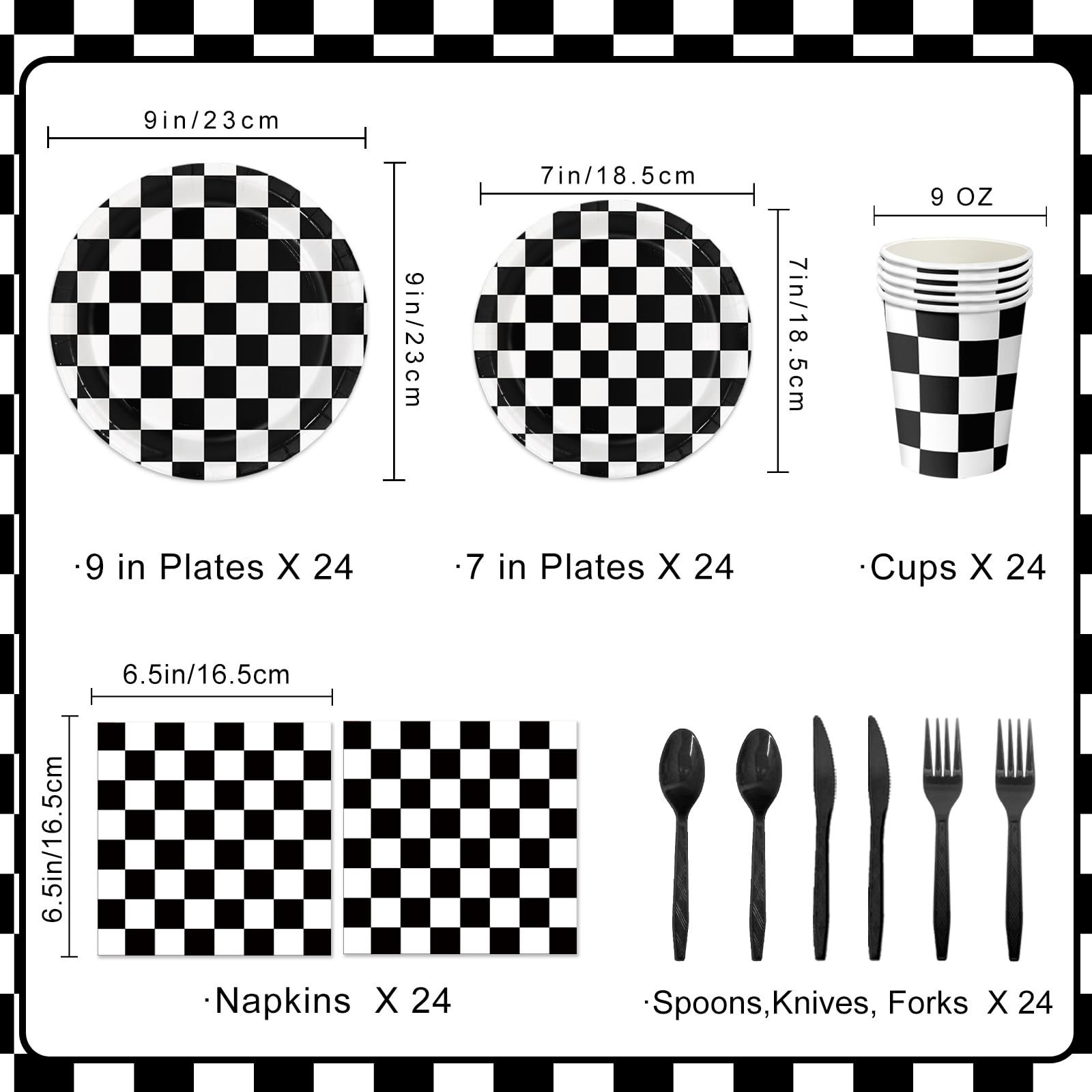 Oigco 168 PCS Race Car Party Decorations – Checkered Plates, Cups & Cutlery (Serves 24)