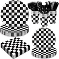 Oigco 168 PCS Race Car Party Decorations – Checkered Plates, Cups & Cutlery (Serves 24)