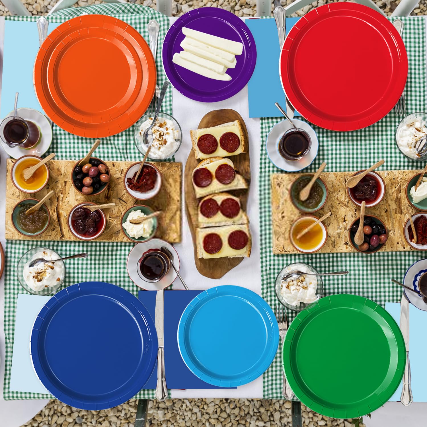 Oigco 60 PCS Colorful Plates, Pastel Napkins & Rainbow Tableware