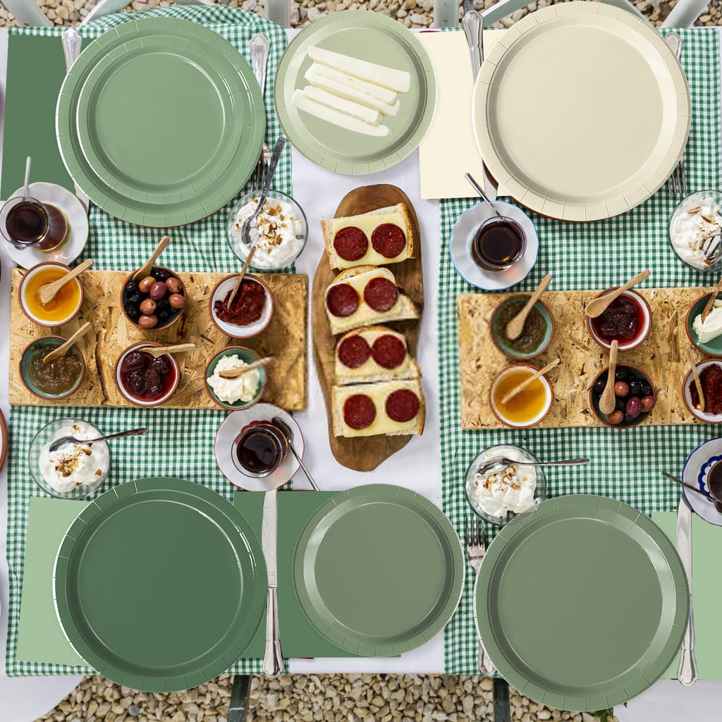 Oigco Sage Green Paper Plates & Napkins – 60-Count for Birthday, Baby Shower & Wedding