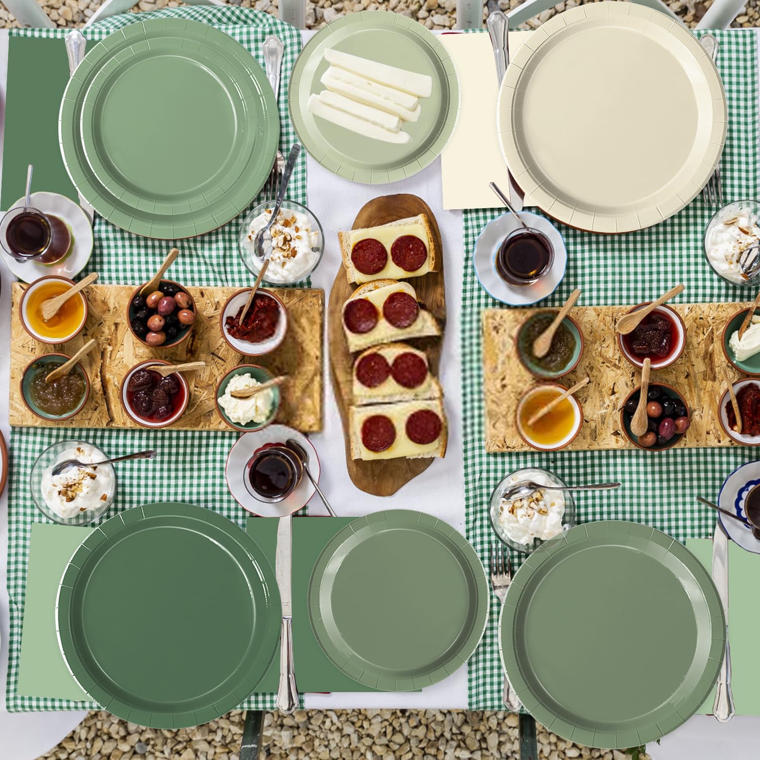Oigco Sage Green Paper Plates & Napkins – 60-Count for Birthday, Baby Shower & Wedding