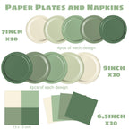 Oigco Sage Green Paper Plates & Napkins – 60-Count for Birthday, Baby Shower & Wedding