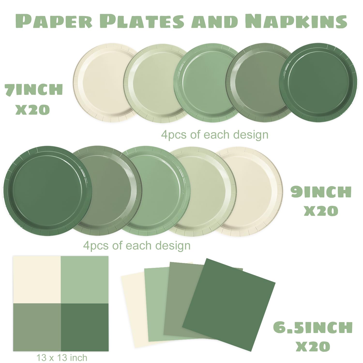 Oigco Sage Green Paper Plates & Napkins – 60-Count for Birthday, Baby Shower & Wedding