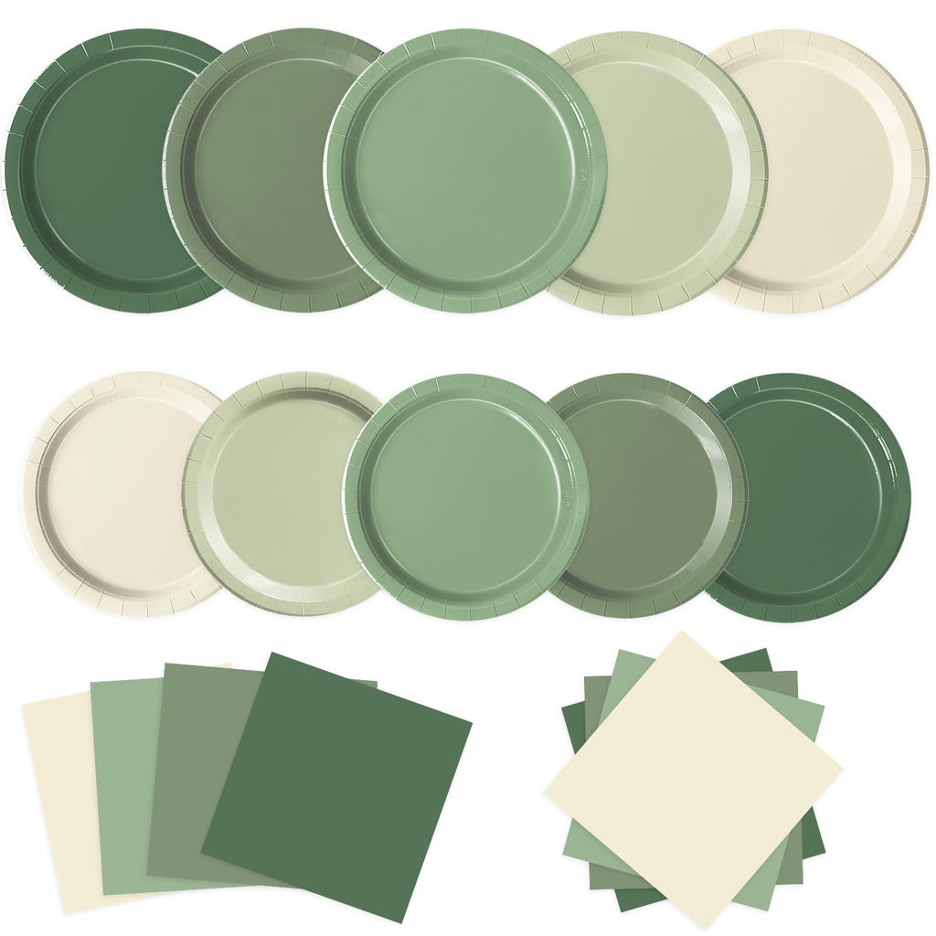 Oigco Sage Green Paper Plates & Napkins – 60-Count for Birthday, Baby Shower & Wedding