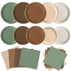 Oigco Woodland Baby Shower Decorations - 60 Pcs Neutral Plates & Napkins in Brown Sage Green
