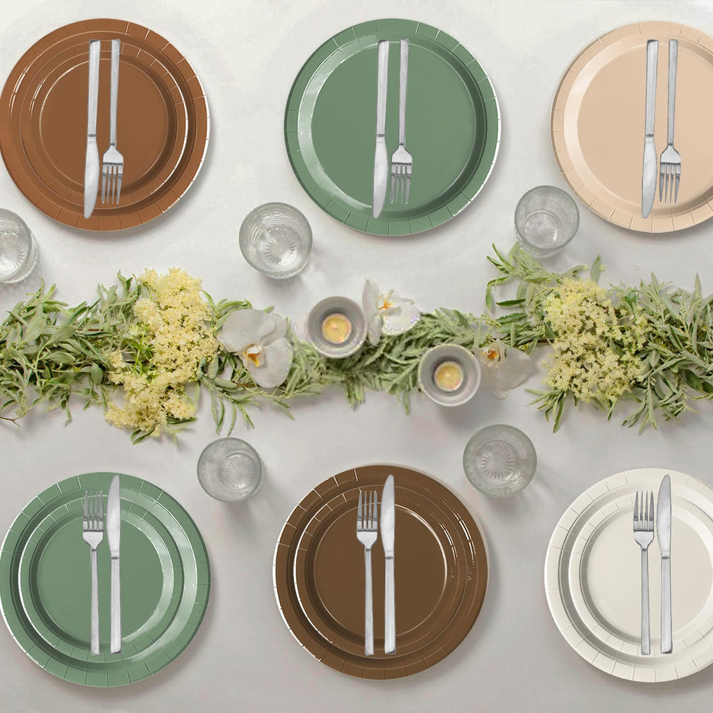 Oigco Woodland Baby Shower Decorations - 60 Pcs Neutral Plates & Napkins in Brown Sage Green