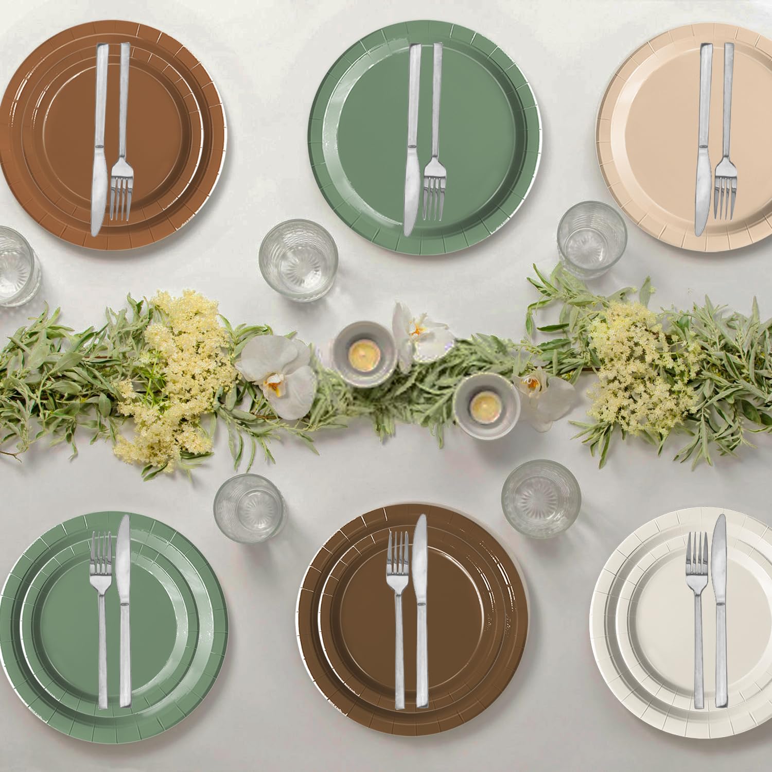 Oigco Woodland Baby Shower Decorations - 60 Pcs Neutral Plates & Napkins in Brown Sage Green