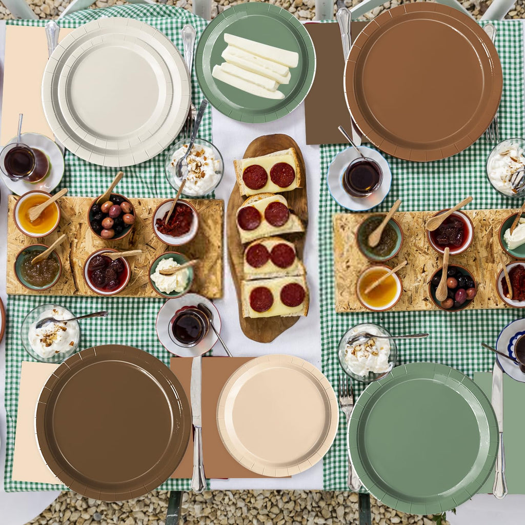 Oigco Woodland Baby Shower Decorations - 60 Pcs Neutral Plates & Napkins in Brown Sage Green