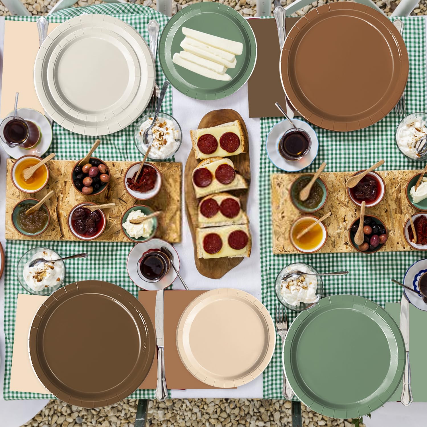 Oigco Woodland Baby Shower Decorations - 60 Pcs Neutral Plates & Napkins in Brown Sage Green