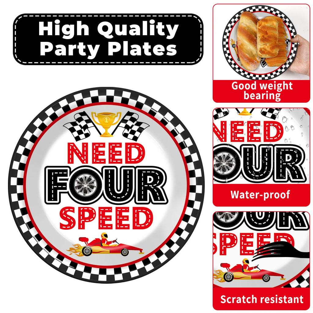 Oitnlaughter 96Pcs Racing Car Birthday Party Plates & Napkins – Four Speed Checkered Flag Tableware for Kids