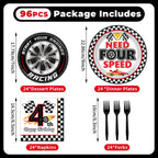 Oitnlaughter 96Pcs Racing Car Birthday Party Plates & Napkins – Four Speed Checkered Flag Tableware for Kids