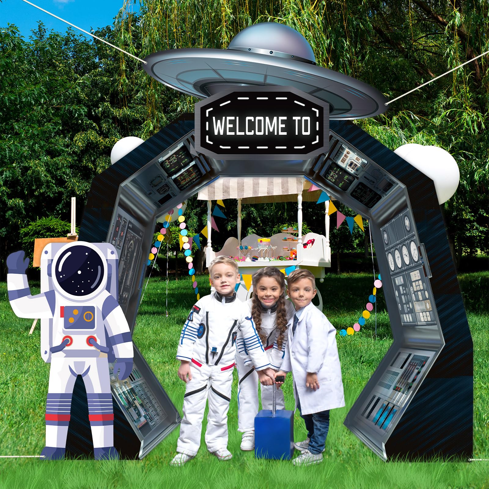 Oitnlaughter 3Pcs Outer Space Porch Banner – Space Birthday Party Decorations & Photo Backdrops