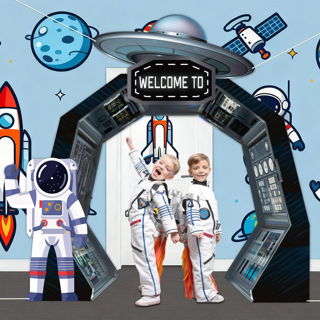 Oitnlaughter 3Pcs Outer Space Porch Banner – Space Birthday Party Decorations & Photo Backdrops