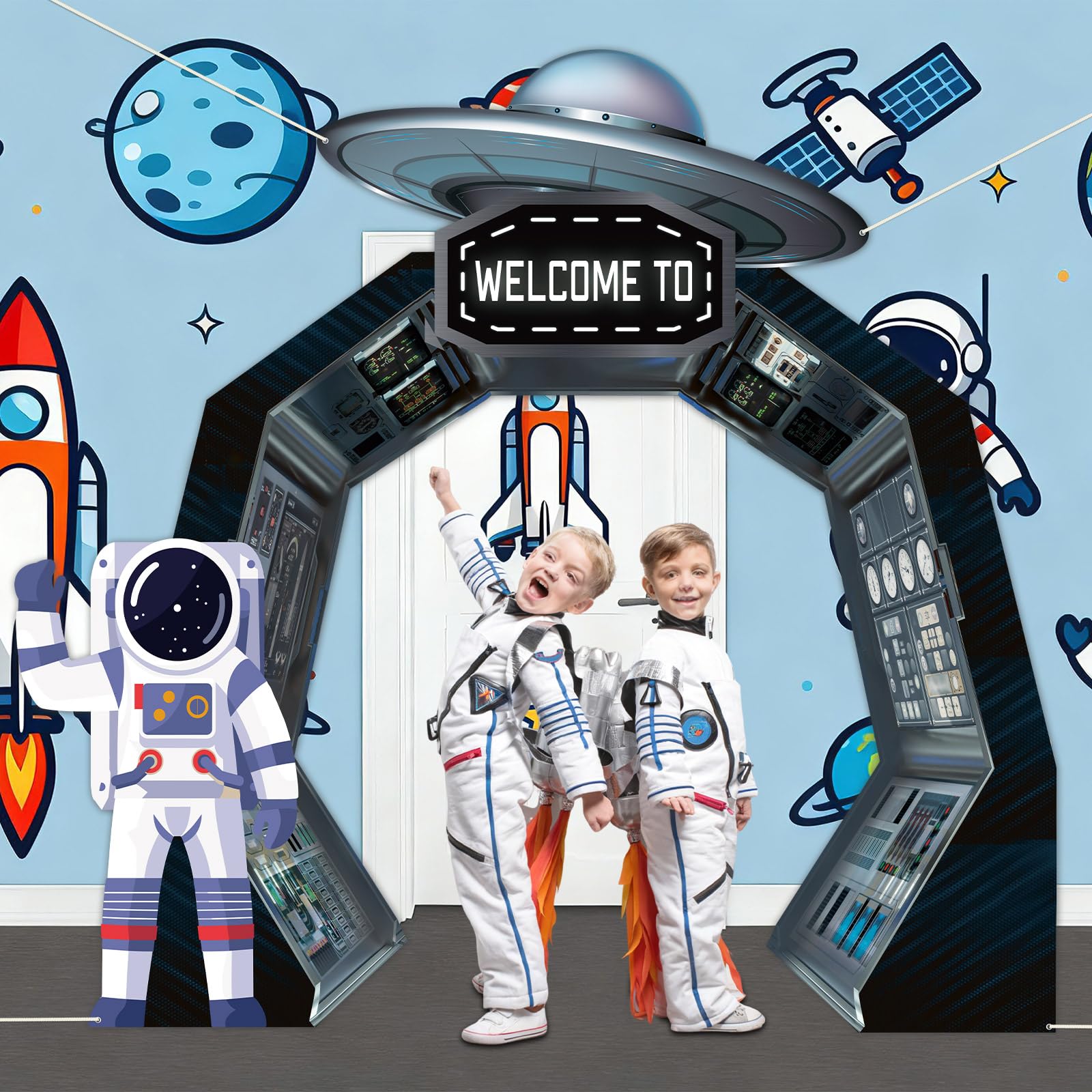 Oitnlaughter 3Pcs Outer Space Porch Banner – Space Birthday Party Decorations & Photo Backdrops