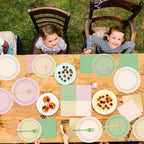 Oitnlaughter 96Pcs Pink & Sage Green Boho Tableware Set for 24 Guests | Plates, Napkins & Forks
