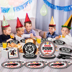 Oitnlaughter 96Pcs Racing Car Birthday Party Plates & Napkins – Four Speed Checkered Flag Tableware for Kids