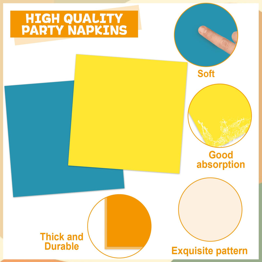 Oitnlaughter 96PCS Boho Sun Party Plates & Napkins – Blue Orange Mustard Yellow Disposable Set for 24 Guests