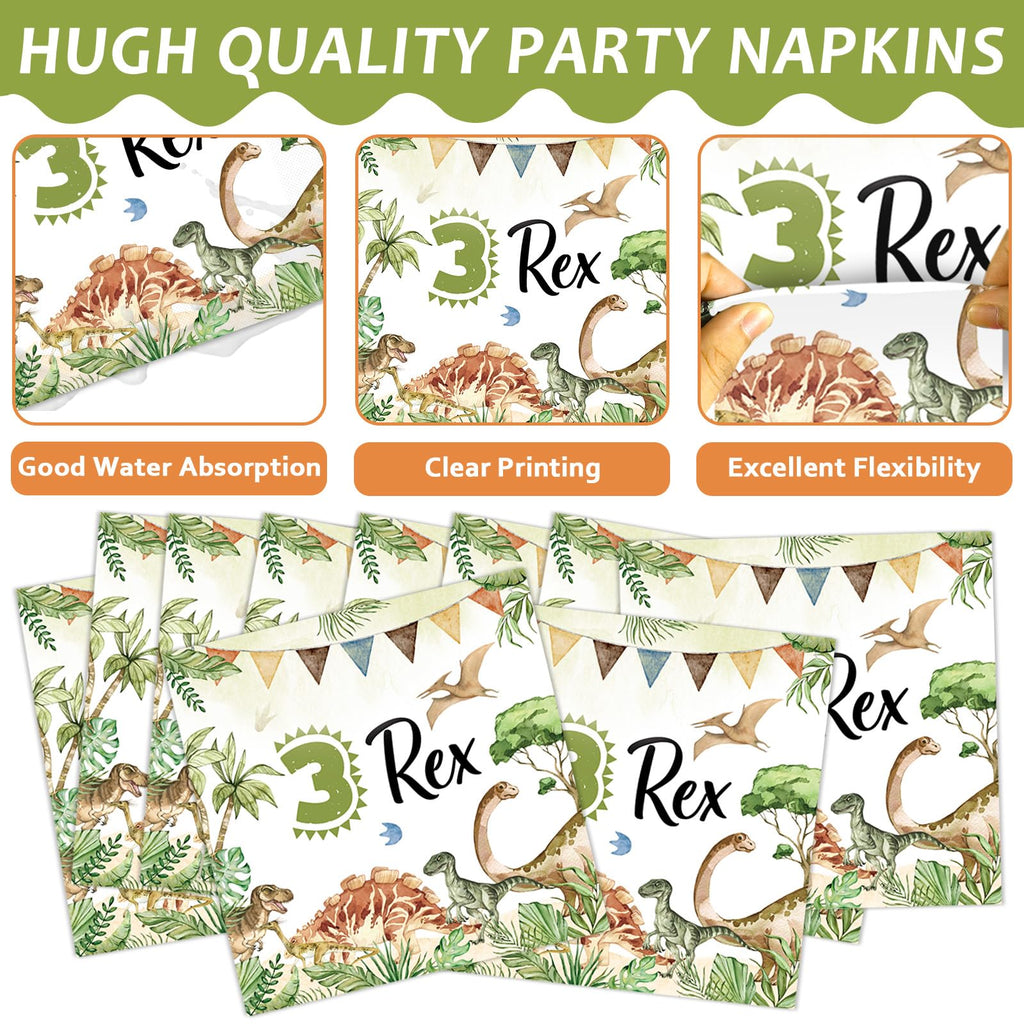 Oitnlaughter 96Pcs Dinosaur Tableware Set – Watercolor Rex Plates, Napkins & Forks for Kids Parties