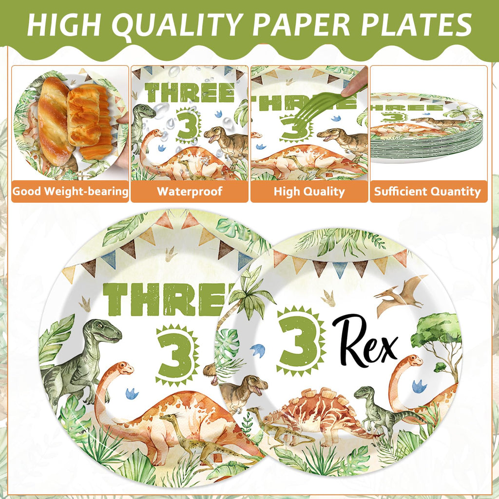 Oitnlaughter 96Pcs Dinosaur Tableware Set – Watercolor Rex Plates, Napkins & Forks for Kids Parties