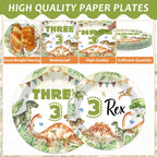 Oitnlaughter 96Pcs Dinosaur Tableware Set – Watercolor Rex Plates, Napkins & Forks for Kids Parties
