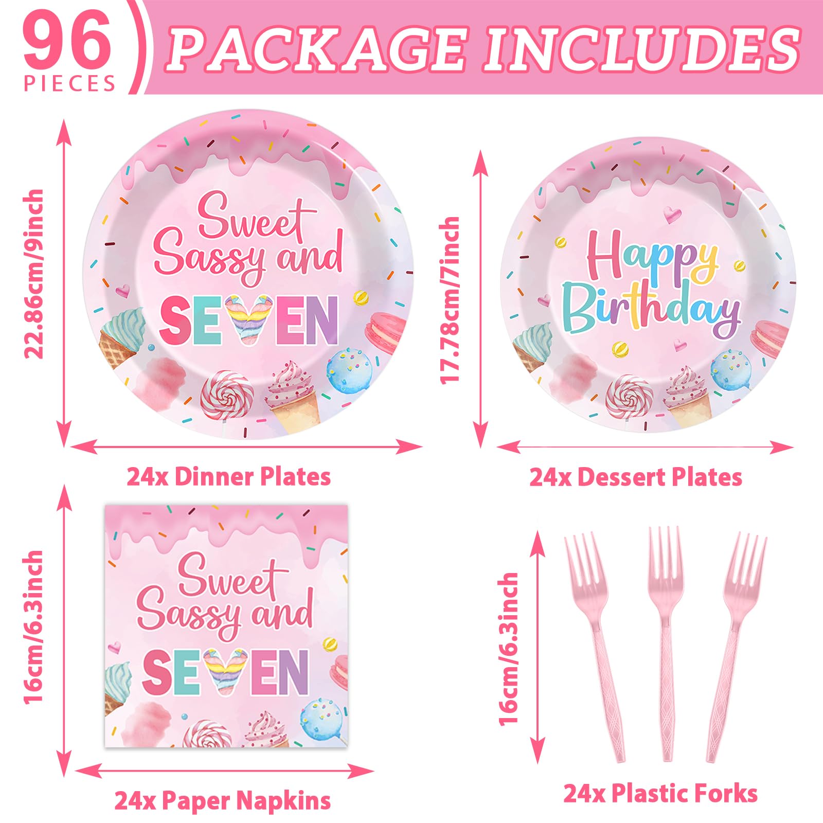 Oitnlaughter 96 PCS Donut 7th Birthday Plates and Napkins Set