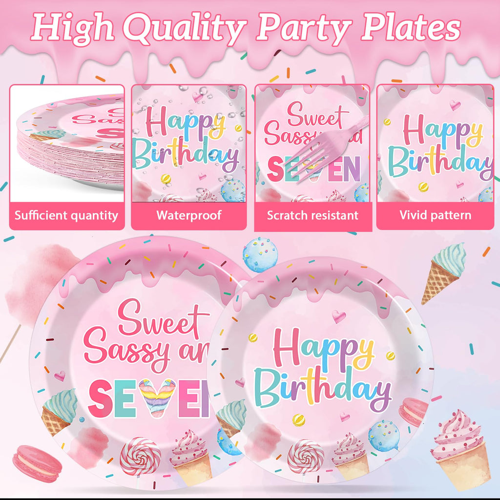 Oitnlaughter 96 PCS Donut 7th Birthday Plates and Napkins Set