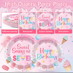 Oitnlaughter 96 PCS Donut 7th Birthday Plates and Napkins Set