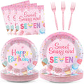 Oitnlaughter 96 PCS Donut 7th Birthday Plates and Napkins Set