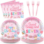 Oitnlaughter 96 PCS Donut 7th Birthday Plates and Napkins Set