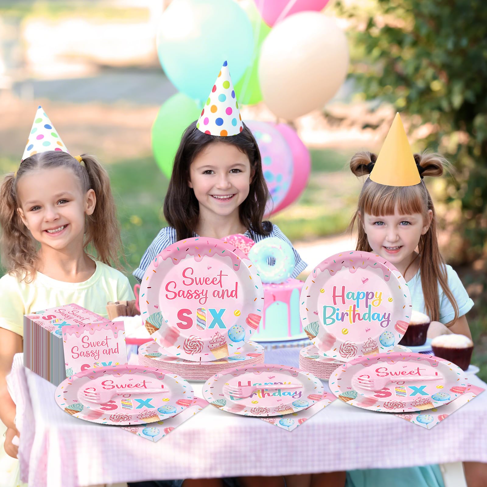 Oitnlaughter 96 PCS Donut 7th Birthday Plates and Napkins Set