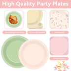 Oitnlaughter 96Pcs Pink & Sage Green Boho Tableware Set for 24 Guests | Plates, Napkins & Forks